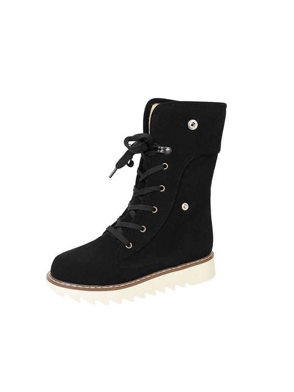 Snow Boots for Women,Lace-Up Winter Boots Mid-Calf,Fluff Boots with Fleece,and Fur-Lined Casual Boots