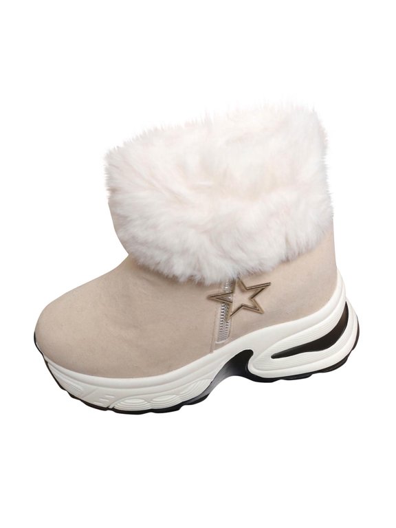 Snow Boots for Women,Winter Boots Mid-Calf,Fluff Boots with Fleece,and Fur-Lined Casual Boots