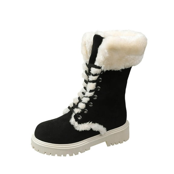 Npasoilc Snow Boots for Women,Winter Boots Mid-Calf,Fluff Boots with Fleece,and Fur-Lined Casual Boots