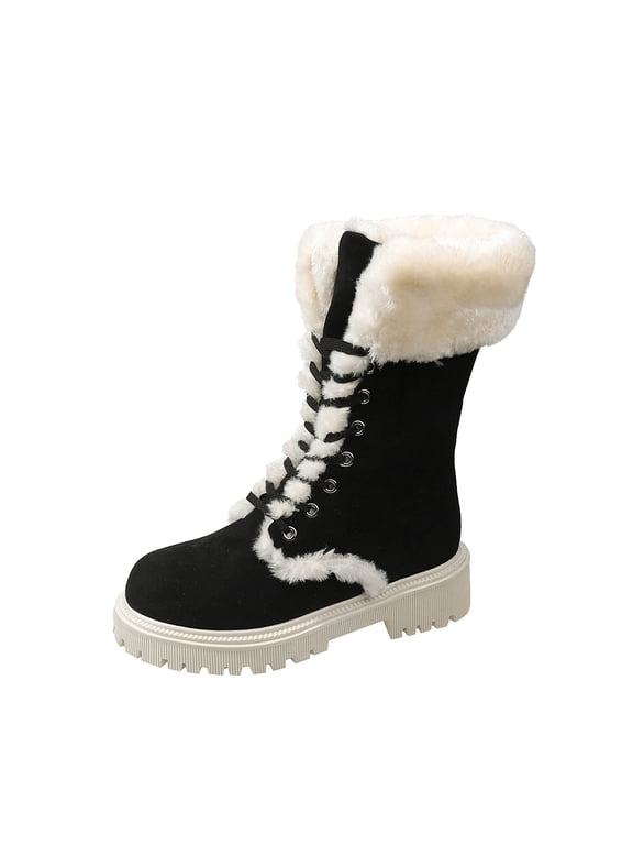 Snow Boots for Women,Winter Boots Mid-Calf,Fluff Boots with Fleece,and Fur-Lined Casual Boots
