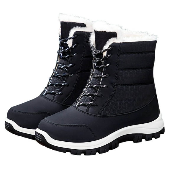 Npasoilc Snow Boots for Women,Winter Boots with Lace up Ankle Boots,Fluff Boots with Fleece,and Fur-Lined Casual Short Boots.