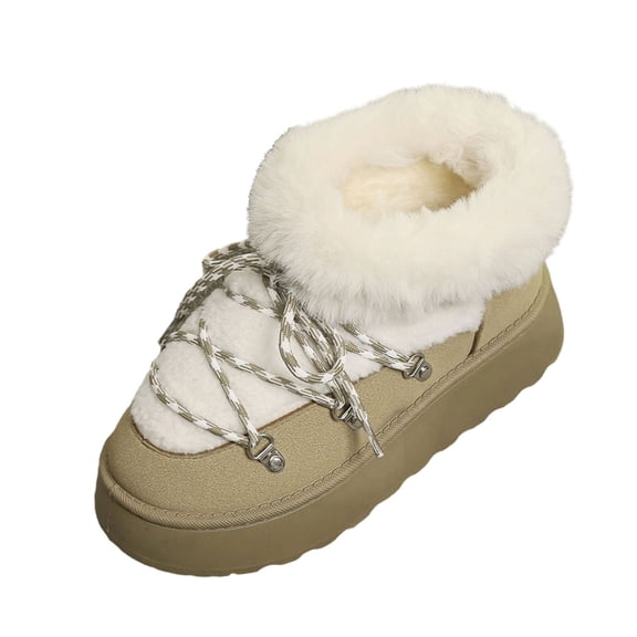 Npasoilc Snow Boots for Women,Winter Boots with Lace up Ankle Boots,Fluff Boots with Fleece,and Fur-Lined Casual Short Boots.