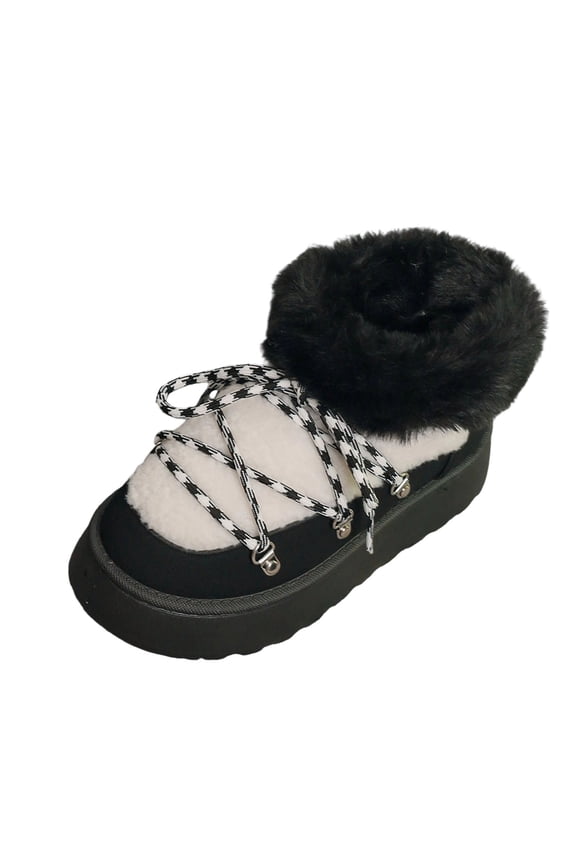 Snow Boots for Women,Winter Boots with Lace up Ankle Boots,Fluff Boots with Fleece,and Fur-Lined Casual Short Boots.