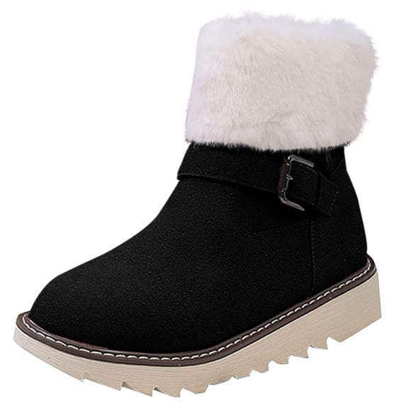 Npasoilc Snow Boots for Women,Winter Boots with Side Zipper Ankle Boots,Fluff Boots with Fleece,and Fur-Lined Casual Short Boots.