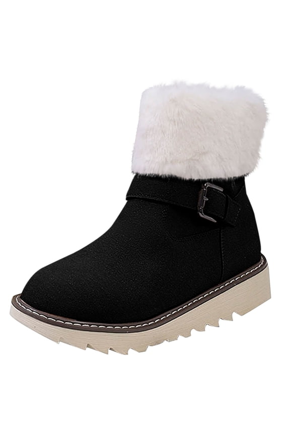 Snow Boots for Women,Winter Boots with Side Zipper Ankle Boots,Fluff Boots with Fleece,and Fur-Lined Casual Short Boots.