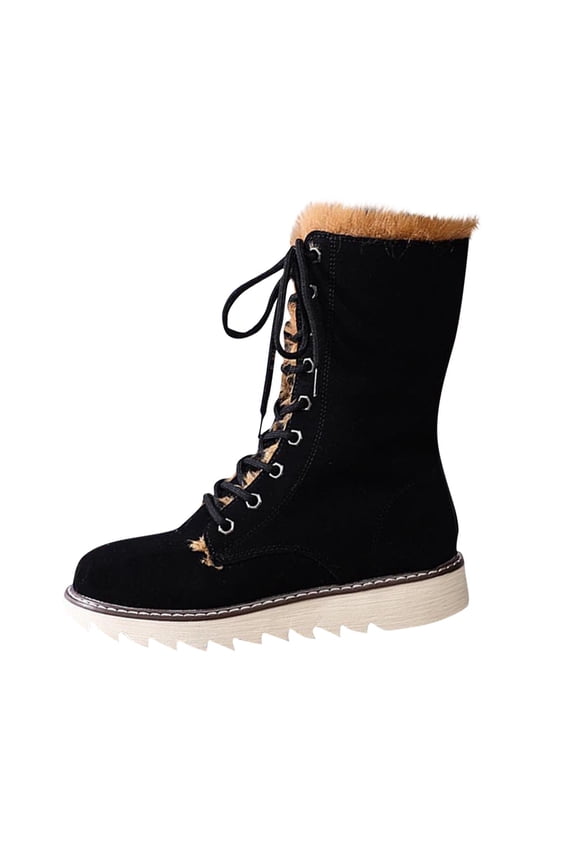 Snow Boots for Women,with Lace up Mid-Calf Winter Boots,Fluff Boots with Fleece,and Fur-Lined Casual Boots