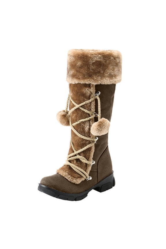 Snow Boots for Women with Side Zipper,Lace up Mid-Calf Winter Boots with Fluff,Fleece,and Fur-Lined Casual Boots