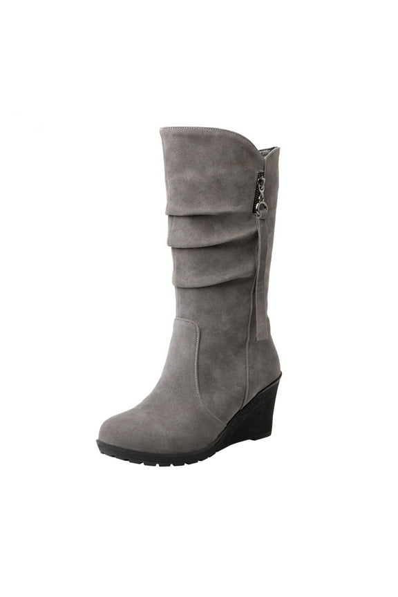 Snow Boots for Women with Side Zipper,Mid-Calf Winter Boots with Fluff,Fleece,and Fur-Lined Casual Boots