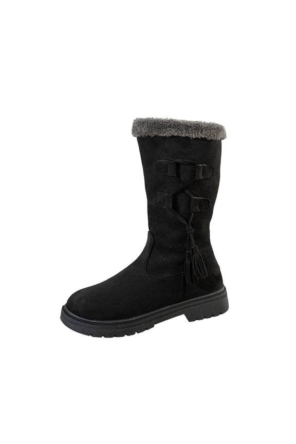 Snow Boots for Women with Side Zipper,Mid-Calf Winter Boots with Fluff,Fleece,and Fur-Lined Casual Boots
