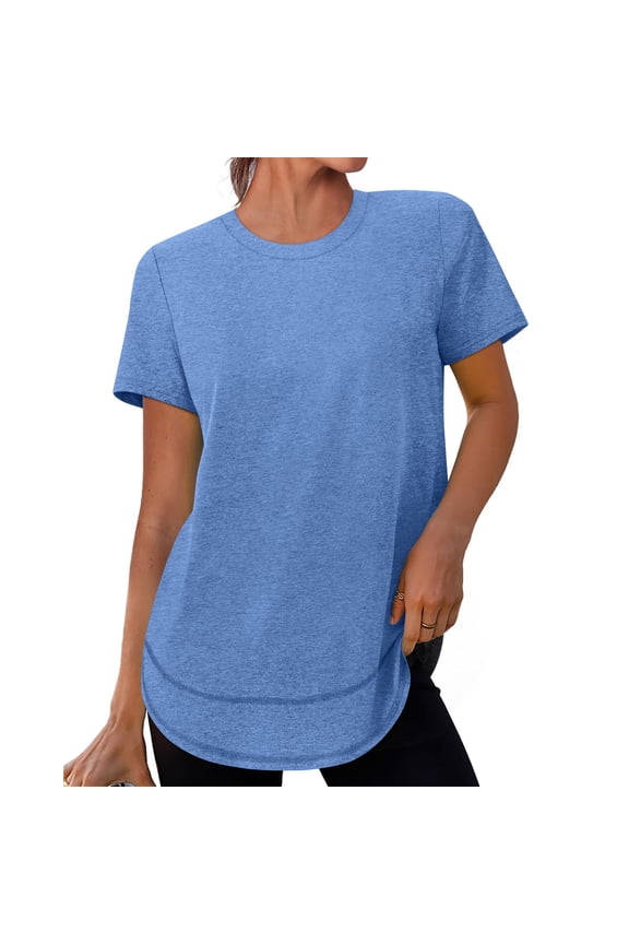 Sports Shirts for Women Short Sleeve Round Neck Pullover Tops Lightweight Breathable Sun-Protective Athletic Fitness Shirts Casual Loose Tops