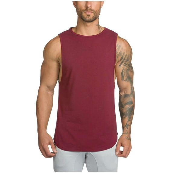 Npasoilc Sports Shirts for Men Quick Dry Sleeveless Workout Gym Sweatshirt Athletic Pullover Solid Color Casual Tank Blouse
