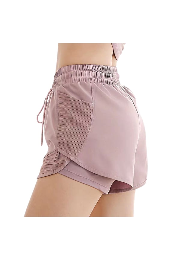 Sports Shorts for Women Drawstring Quick Dry Modesty Lining Fake Two Piece Mesh Running Outdoor Shorts