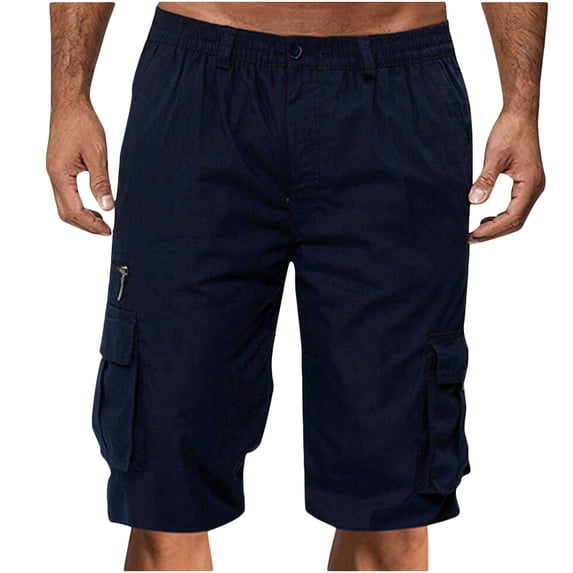 Npasoilc Spring Savings Clearance!Plus Size Cargo Pants For Men Loose Fit Cargo Sweatpants Knee Length With Pocket Solid Straight Button Zipper Bermuda Shorts