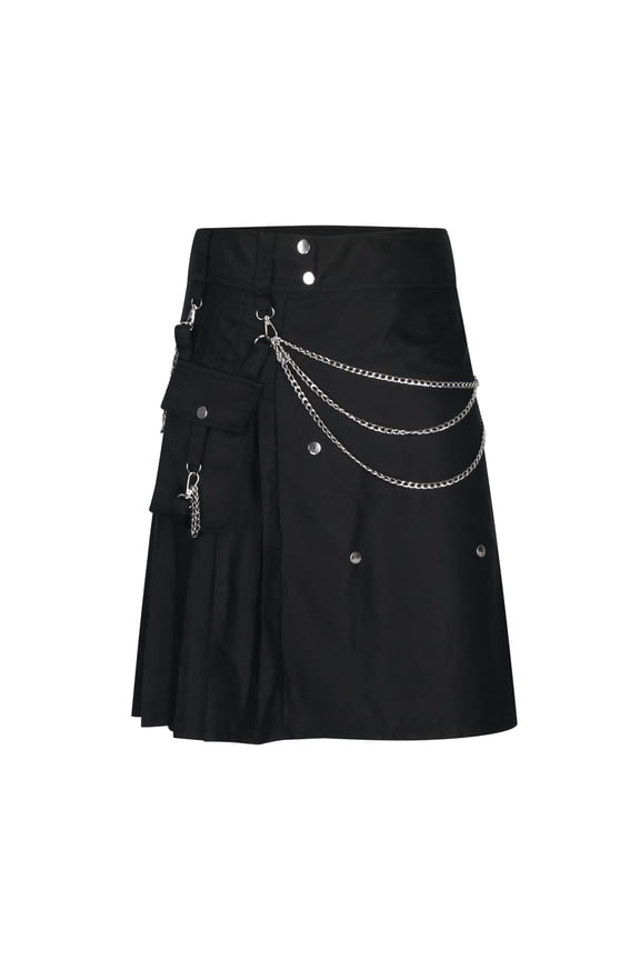 Utility Kilt For Men Heavy Tartan Utility Kilt Casual Patchwork Snap Fastener With Pockets Plaid Pleated Skirt Short Skirt