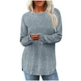 thumbnail image 1 of Npasoilc Striped Knitted Tops for Women Fall Long Sleeve Hem Side Slit Round Neck Blouse Soft Comfy Pullover T-Shirts Casual Loose Blouse Sweaters, 1 of 6