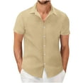 thumbnail image 1 of Npasoilc Summer Button Down Shirts for Men Turndown Collar Short Sleeve Chemise Shirts Waffle Thin Breathable T-Shirts Casual Daily Blouse Tops, 1 of 6