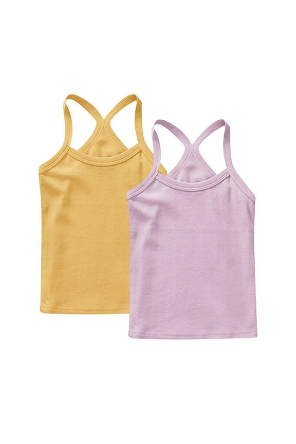 Summer Camisole Tops for Teenage 2PC Sleeveless Round Neck Y-Shaped Back Vest Lightweight Comfort Blouse Tops Casual Loose Trendy Shirts