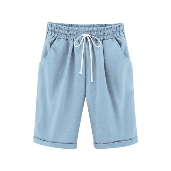 Npasoilc Summer Cotton Linen Shorts for Children Drawstring Elastic Waist Straight-Leg Knee-Length Shorts Lightweight Breathable Sport Shorts Casual Loose Shorts