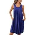 thumbnail image 1 of Npasoilc Summer Dresses For Women Casual Tank Dress Sleeveless Knee Length Pleated Front Crew Neck Sun Dresses Nightgown With Pockets Sleep Sleepwear Nightshirt, 1 of 8