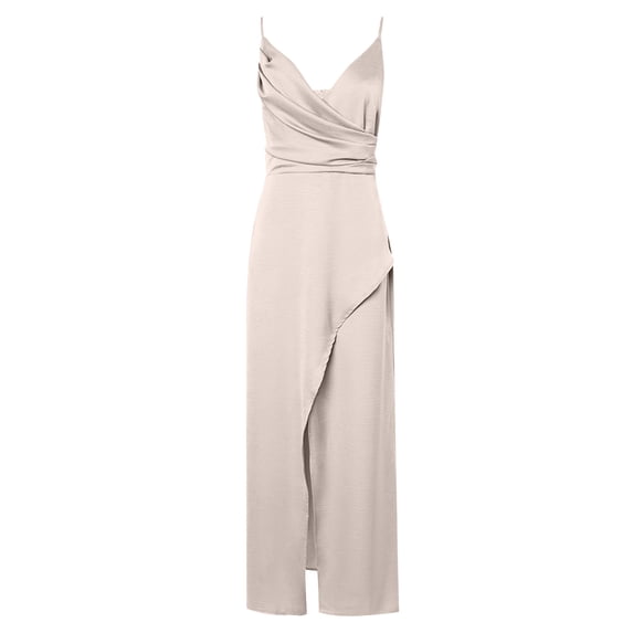 Npasoilc Summer Dresses for Women Sleeveless V Neck High Slit Corset Waist Pleated Back Hidden Zipper Midi Dress Solid Color Casual Long Cami Dress