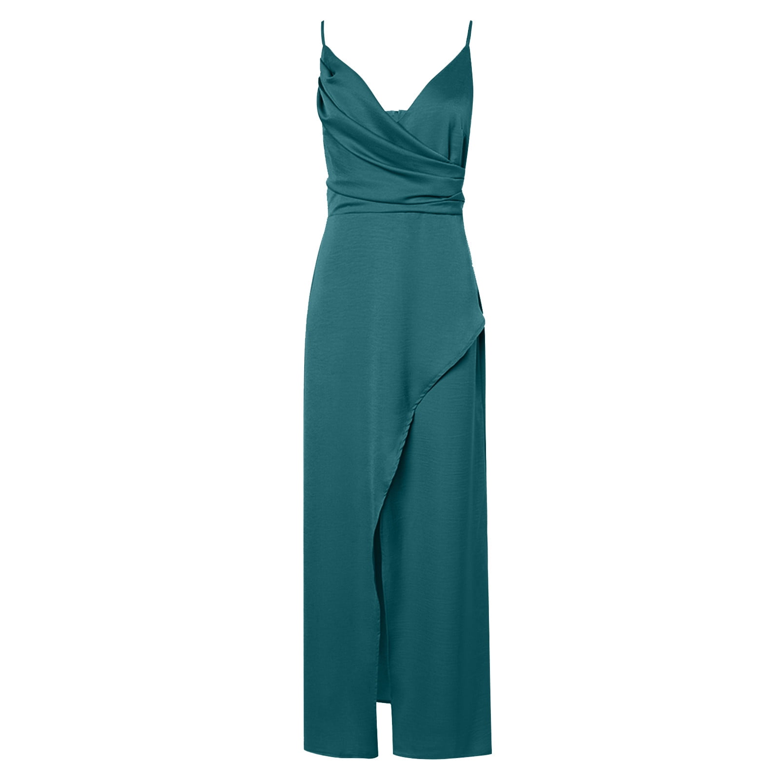 Npasoilc Summer Dresses for Women Sleeveless V Neck High Slit Corset Waist  Pleated Back Hidden Zipper Midi Dress Solid Color Casual Long Cami Dress -  Walmart.com