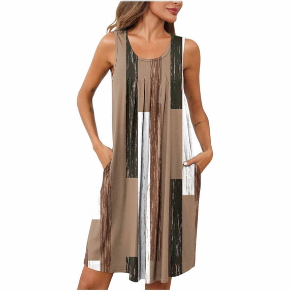 Npasoilc Summer Dresses for Women Casual Tank Dress Sleeveless Knee Length Nightdress Pleated Front Crew Neck Sun Dresses Nightgown with Pockets Sleepwear Nightshirt