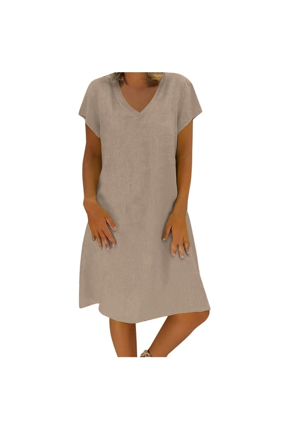 Summer Dresses For Women Cotton Linen Dress Mid-Calf Dress Loose T Shirt Dresses Sundress Beach Dress Swing Dress Maxi Dress Loose Trendy Dress
