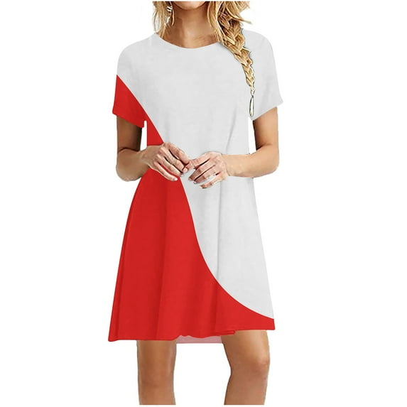 Npasoilc Summer Dresses for Women 2024 Short Sleeve Round Neck Color Block Casual Loose T-Shirt Mini Dresses
