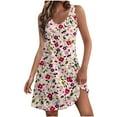 thumbnail image 1 of Npasoilc Summer Dresses for Women 2024 Sleeveless V-Neck Breathable Printed Casual Loose Knee-Length Tank Dress with Pocket, 1 of 6