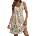 thumbnail image 1 of Npasoilc Summer Dresses for Women 2024 Sleeveless V-Neck Breathable Printed Casual Loose Knee-Length Tank Dress with Pocket, 1 of 6
