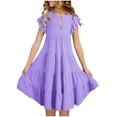 thumbnail image 1 of Npasoilc Summer Dresses For grils Spring Going Out sun dresses Fashion Girls' Summer New Short Sleeve Ruffled Pockets Round-Neck Solid Dress, 1 of 7