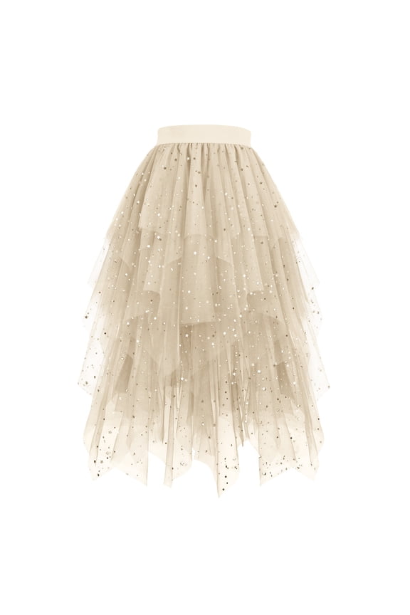 Summer Irregular Mini Skirt for Women Sequin Layered Cake Puff Skirt Half-Length Skirt