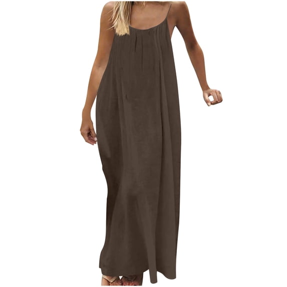 Npasoilc Summer Maxi Dress for Women Crew Neck Sleeveless Dresses Solid Color Casual Loose Backless Flowy Long Dress