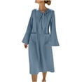 thumbnail image 1 of Npasoilc Summer Midi Dress for Women Crew Neck Long Sleeve Skirt Casual Loose Linen Dresses With Pocket, 1 of 7