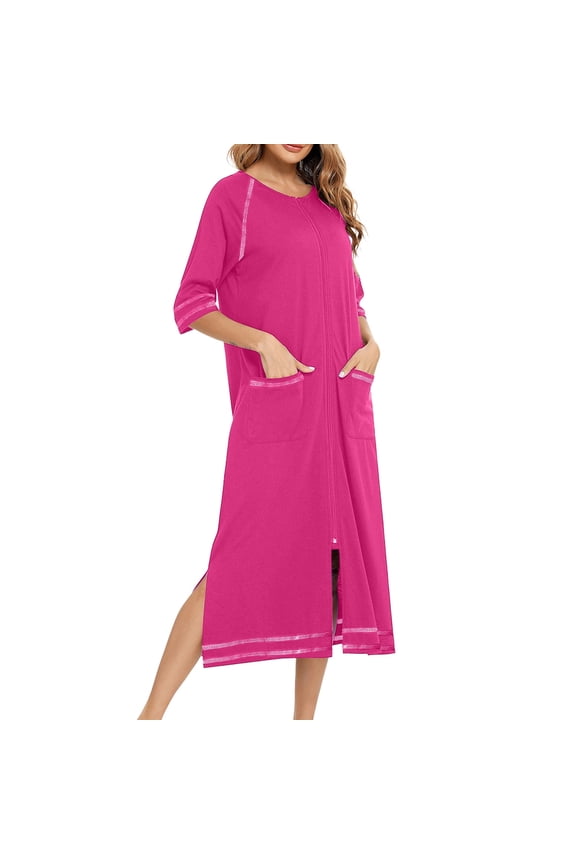 Sleepwear Robes for Women Crew Neck 3/4 Sleeve Short Skirt Ruffle Short Skirt Casual Loose Short Dress T-Shirt Dresses