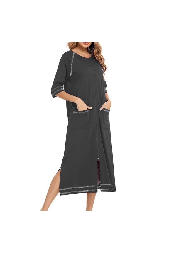 Sleepwear Robes for Women Crew Neck 3/4 Sleeve Short Skirt Ruffle Short Skirt Casual Loose Short Dress T-Shirt Dresses