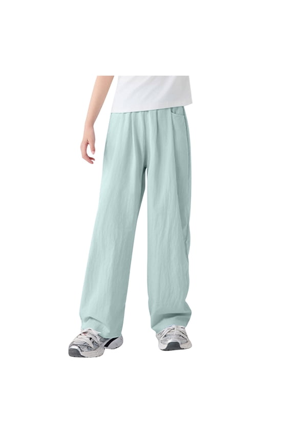 Summer Pants for Teenage Elastic Waist Straight Leg Trousers Lightweight Breathable Walking Pants Casual Loose Pants