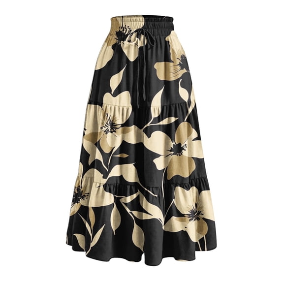 Npasoilc Summer Pleated Skirts for Women Elastic High Waist A Line Casual Half Long Skirts Flowy Maxi Skirts