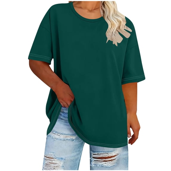 Npasoilc Summer Plus Size T-Shirt for Women Solid Color Crew Neck Short Sleeve Tops Casual Loose Basic Shirt T-Shirt Top