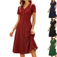 thumbnail image 1 of Npasoilc Summer Short Dress for Women Casual V-Neck Short Sleeve High Waist Elastic Knitting With Button Beach Skirt A-Line Flowy Dresses, 1 of 8