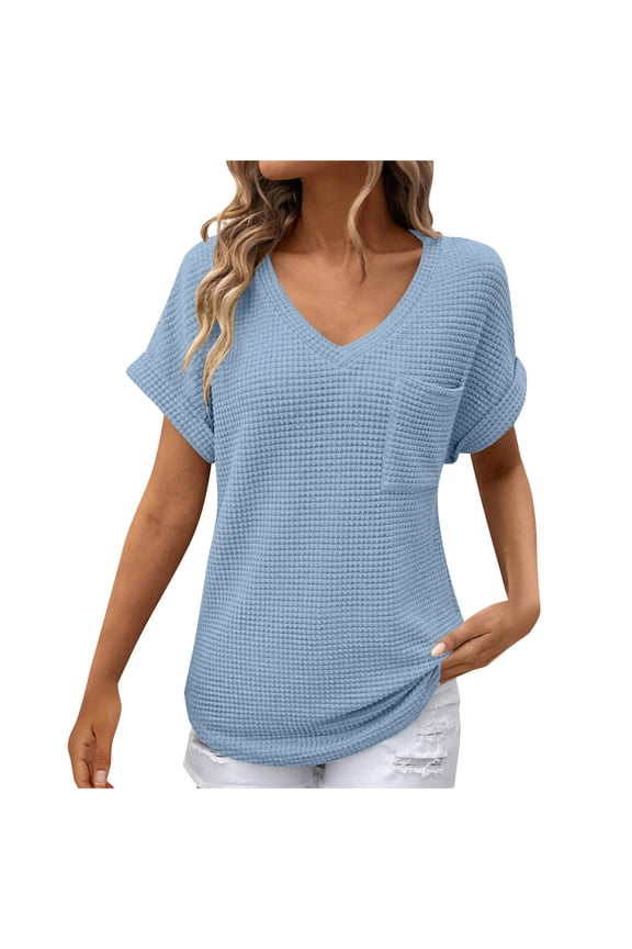 Summer Short Sleeves for Women V-Neck Tops T-Shirt Casual Loose Blouses Pullover