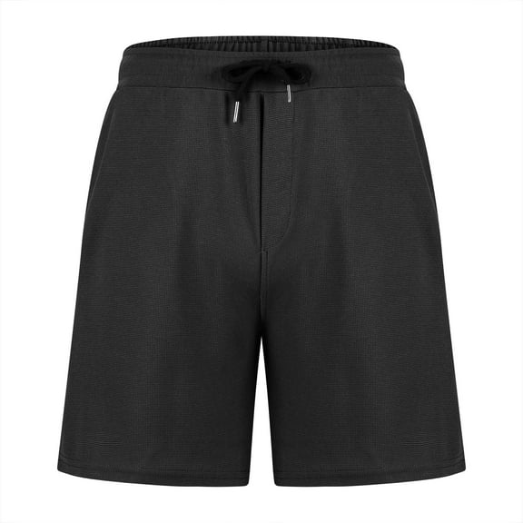 Npasoilc Summer Shorts for Men Waffle Textured Drawstring Elastic Waist Straight Lightweight Breathable Solid Color Casual Loose Beach Shorts