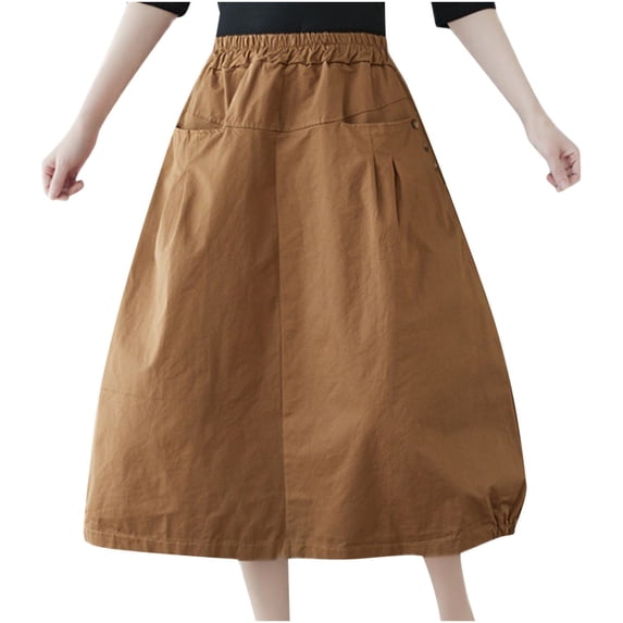 Npasoilc Summer Skirt for Women Loose Gauze Pleated Knee Length Adult Dancing Half Skirt