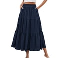 thumbnail image 1 of Npasoilc Summer Skirts for Women Casual Long Skirt With Elastic High Waist A Line Half Skirts with Pockets and Flowy Maxi Skirt, 1 of 8