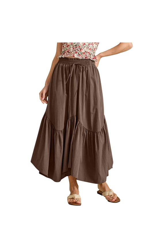 Summer Skirts for Women Drawstring Elastic Waist Irregular Hem Ruffle Skirts Lightweight Flowy Skirts Casual Loose Beach Skirts