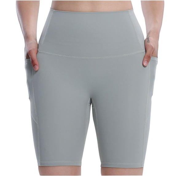 Npasoilc Summer Sports Shorts for Women High Waisted Yoga Fitness Stretchy Bodycon Solid Color Casual Slim-Fit Shorts