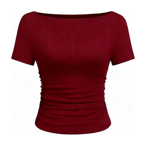 Npasoilc Summer T-Shirt for Women Crew Neck Short Sleeve Tops Fashion T-shirt Blouse Casual Loose Solid Color Elasticity Top