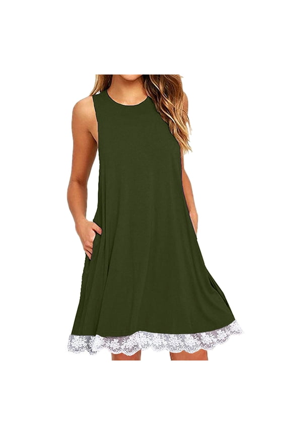 Summer Tank Dresses For Women Swing Sundres With Pockets Mini Dress Beach Dresses For Women Vacation Loose Trendy Swing Dress