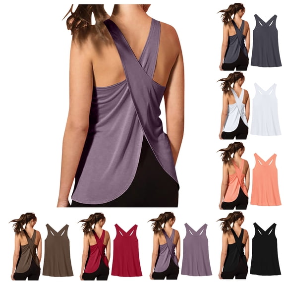 Npasoilc Summer Tops For Women Open Back Workout Top Backless Yoga Shirts Tie Back Exercise Tank Activewear Shirts Athletic Gym Tank Tops