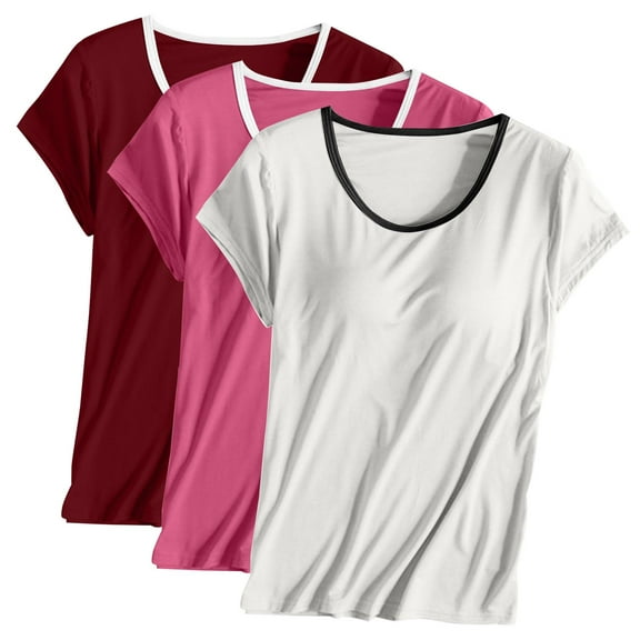 Npasoilc Summer Tops For Women Casual Solid Color Round Neck Shirt Outfits Clothes Trendy Outdoor Work Tunic Tops Basic T Shirts Lace Stitching Pullover Blouse